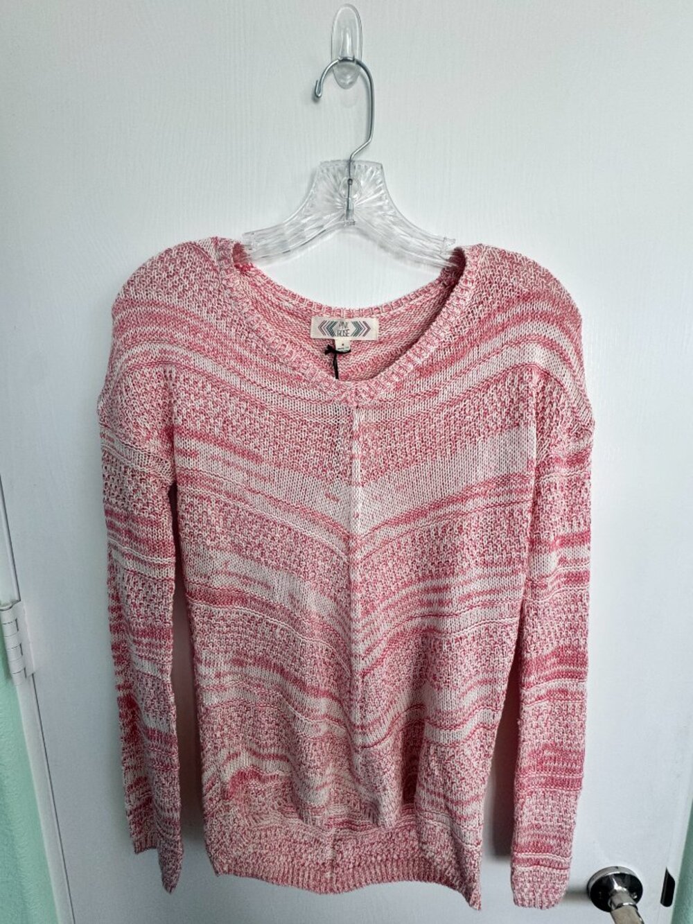 Pink Rose Boho Chevron Knit Sweater Red Cream Women’s Small NWT - Picture 2 of 5